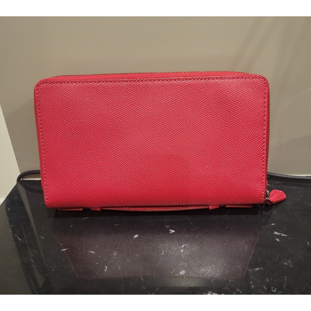 Coach Crossgrain Leather Double Zip Travel Wallet In Red New - Picture 2 of 15